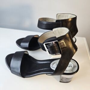 Michael Kors Black Leather Heels with Silver Buckle